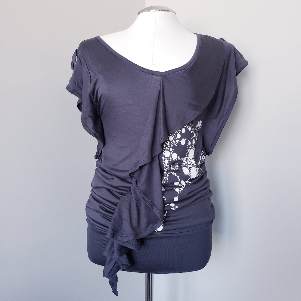 Gray Short Sleeve Tunic Top By DEPT BV